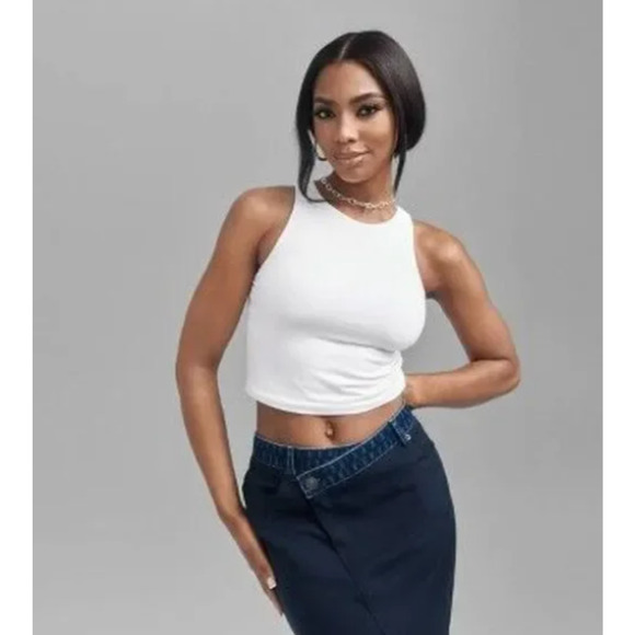 Future Collective Two Tone Criss Cross Skirt Navy Sz Large NWT - Picture 2 of 12